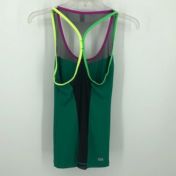 Fila Sz S Green Fluorescent Yellow Trim Racerback Workout Outdoor Exercise Top - Picture 8 of 8
